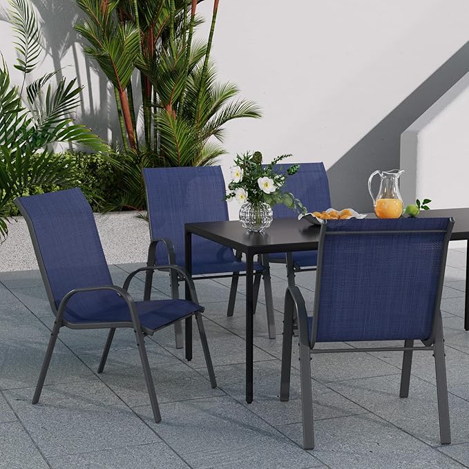Patio Dining Chairs Set of 4, Outdoor Stackable Dining Chairs High Back for All Weather, Patio Furniture for Backyard, Porch, Garden, Pool Deck (Blue)