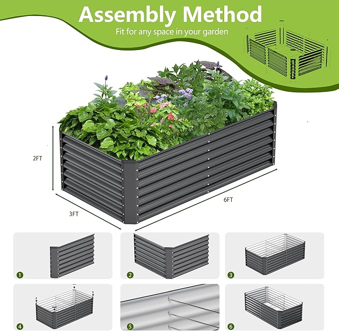 6x3x2FT Galvanized Raised Garden Bed Kit, Galvanized Planter Raised Garden Boxes Outdoor, Large Metal Raised Garden Beds for Vegetables-Grey