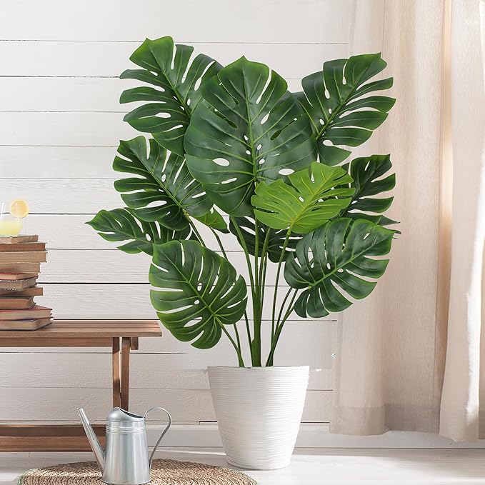 Artificial Monstera Plant 4FT Tall Fake Swiss Cheese Plant Potted Faux Tropical Floor Plants Indoor Decorative House Plants Artificial Palm Trees for Home Office Living Room Decor, 2 Pack