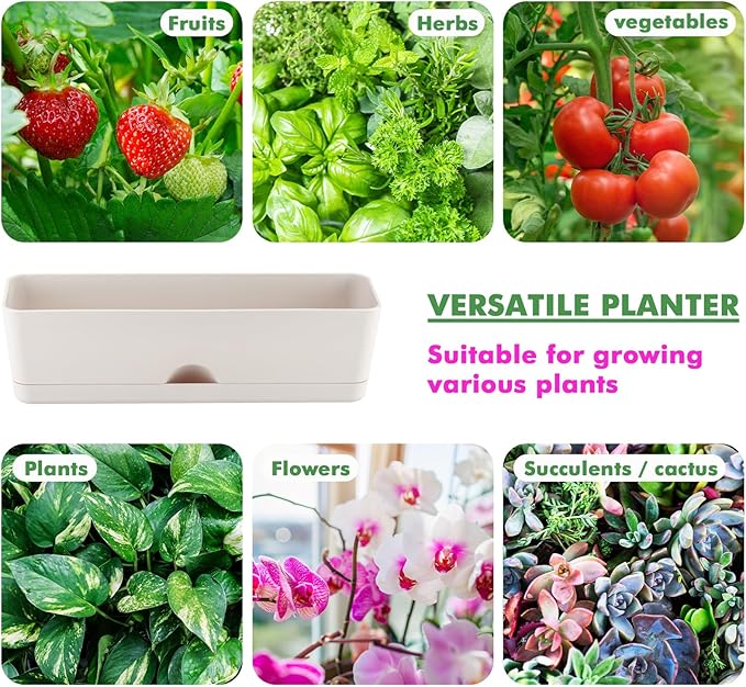 6-pack Large Window Boxes Planters 16 Inch Rectangle Plant Box Rectangular Planters for Outdoor and Indoor Plants Plastic Windowsill Planter for Herbs Vegetable Flowers Long Window Sill Planters