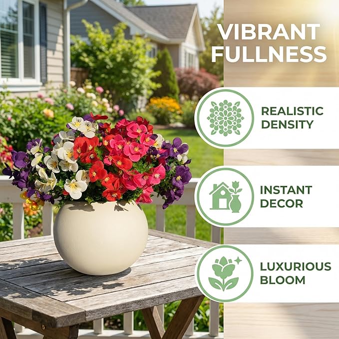 20 Pcs Artificial Flowers for Outdoor,UV-Resistant Realistic Looking Artificial Pansies, Fake Flowers for Decoration Indoor and Outdoor, Window Box, Porch, Patio, Garden,Home Decor - Year-Round Beauty