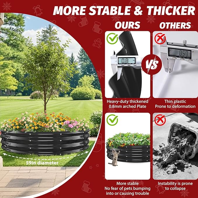 12 Inch Tall Heavy-Duty Round Steel Rised Garden Bed – Wave-Shaped Design Galvanized Metal Planter Box for Vegetables Flowers Succulent at Patio/Garden Outdoor (Black, 60" Diameter)