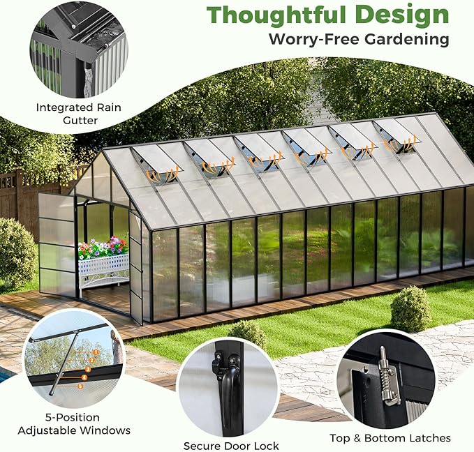 10*28 FT Large Greenhouses for Outdoors Heavy Duty, Aluminum-Framed Polycarbonate Greenhouse with Quick Setup Structure and 6 Vent, Walk-in Greenhouse kit for Garden & Backyard