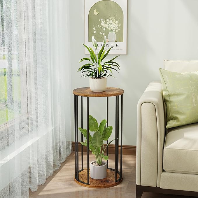 Leinade Plant Stand Indoor,small plant stool,Flower Pot Corner stand holder,Mid Century Heavy Duty Metal Tall Home Decor,Modern Round End Table,Small Rustic Display Stand for Living Room,Bedroom(Brown,21In)