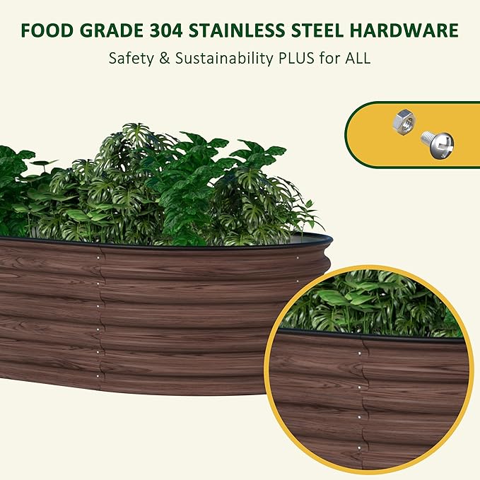 BlueWish 8x2x1.4FT Metal Galvanized Raised Garden Bed, 17’’H Wood Grain Raised Garden Bed, 9 in 1 Modular Planter Box Raised Bed for Gardening Plants Flowers, Rustic