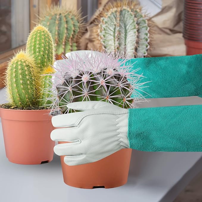 SLARMOR Long Gardening-Gloves Women/Men - Thorn proof Rose Pruning Heavy Duty Gauntlet, Best Garden Gifts for Gardener (Medium, Green)