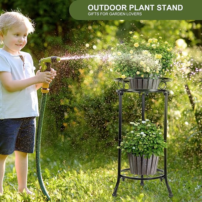 YHIJURS Plant Stand Indoor 2-Tier,20.3 Outdoor Tall Metal Plant Stands Black,Single Corner Heavy Duty Potted Holder Rack Rustproof,Flower Pot Stand for Planter Garden Balcony Patio Office Home