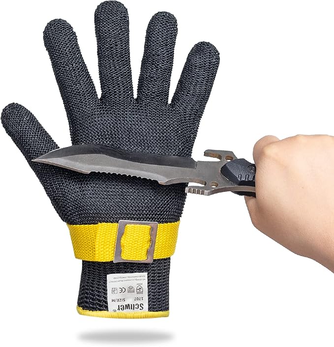 Schwer ANSI A9 Cut Resistant Glove, Food Grade Stainless Steel wire Mesh Metal Gloves, Knife Cutting Gloves for kitchen Mandoline Slicing Butcher Meat Cutting Oyster Shucking Fish Fillet（L, 1 PCS）