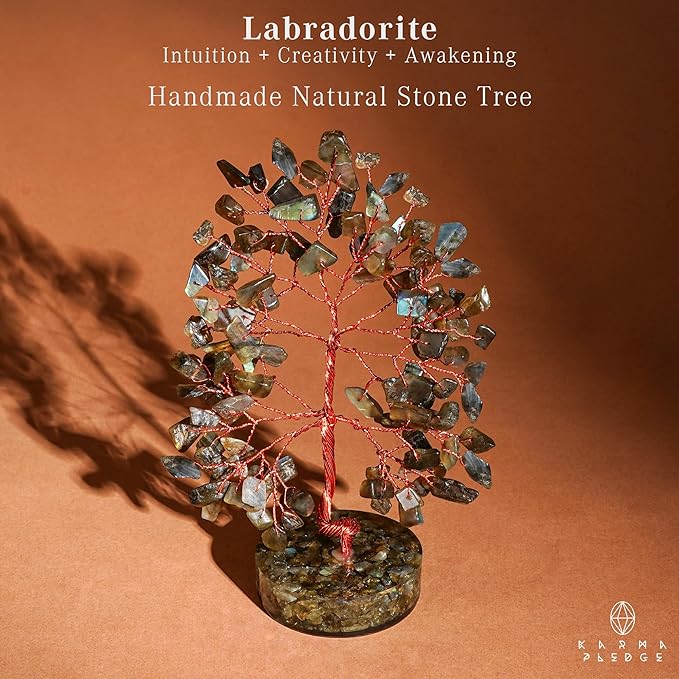 Crystal Tree for Home and Office Decor, Labradorite Chakra Healing Stones Handmade Feng Shui Bonsai Tree of Life for Positive Energy, Money, Good Luck, Christmas Decor, Birthday Gifts for Women, Mom