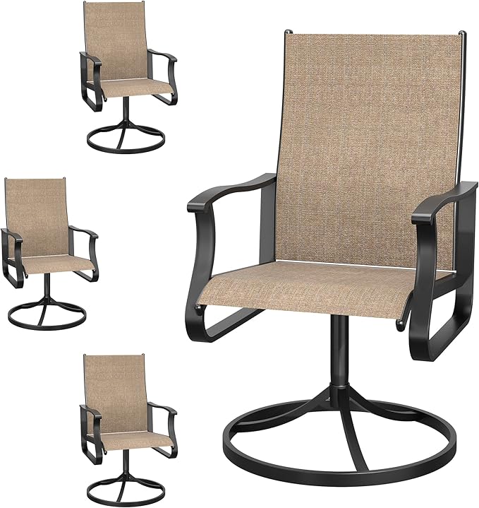 Patio Swivel Chairs Set of 4, Outdoor Dining Chairs with High Back, 360° Swivel Rocker Chair in All-Weather Textilene & Metal Frame for Garden, Porch, Backyard, Balcony(Brown)