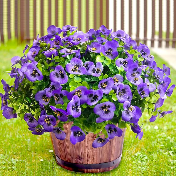 Thinktral Artificial Flowers for Outdoors Fake Plants, 12pcs Fake Flowers Artificial Plants Outdoor UV Resistant,Silk Faux Flowers Shrubs Greenery Plants for Porch Garden Patio Window Box Decor