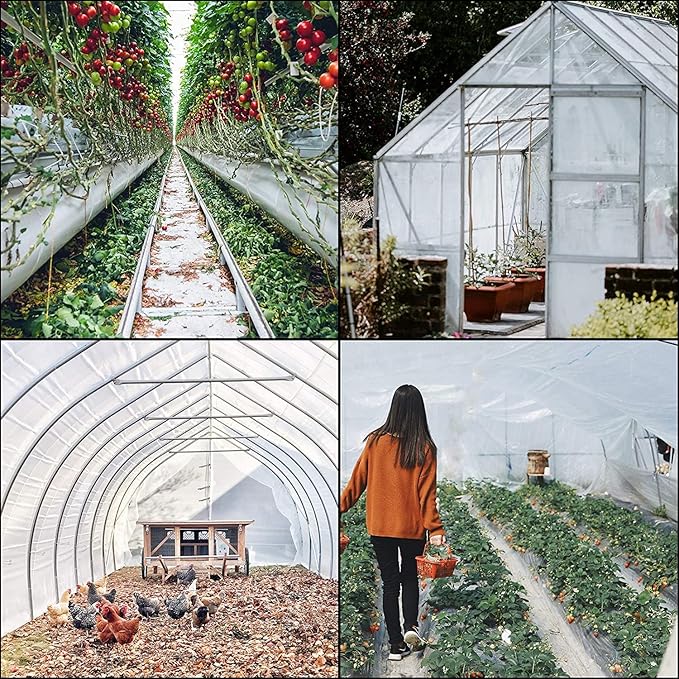VEVOR Greenhouse Plastic Sheeting 24 x 50 ft, 6 Mil Thickness UV Resistant Clear Polyethylene Film, Hoop Green House Cover for Farms, Agriculture, Garden