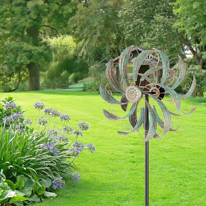 VEWOSTAR Wind Spinners Outdoor Wind Spinner Metal 13” Dia Wind Spinners for Yard and Garden Decor Pinwheels Wind Sculptures & Spinners(57” H)