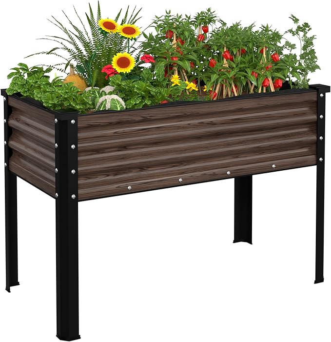 MUPATER 48" L x 24" W x 32" H Galvanized Steel Raised Garden Bed, Large Metal Elevated Raised Planter Box with Legs & Detachable Black Liner for Backyard, Garden, Balcony, Rustic