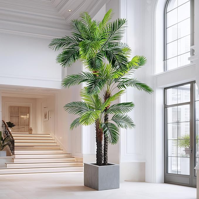Erimda 9.1FT Artificial Phoenix Palm Tree Artificial Plants Indoor Outdoor Large Faux Coconut Silk Palm Tree Tropical Fake Tree Faux Sago Palm Plant for Modern Farmhouse Yard Outside Patio Poolside