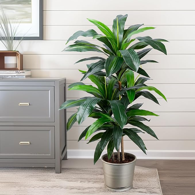 Yepdin Artificial Dracaena Tree 4FT, Fake Tree with Plastic Pot, Fake Tropical Yucca Floor Plant, Lifelike Foliage and Branches, Artificial Plants Indoor for Home Office Living Room Decor Indoor