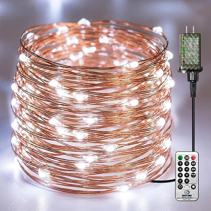 Plug-in Fairy Lights, 66 Ft 200 LED String Light with Remote, 8 Modes, Timer and Dimming Twinkle Lights for Indoor, Bedroom, Party, Decoration, Holiday, Cold White