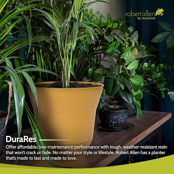 Headwind Traverse Planters – 14" 2 Pack Plastic Plant Pot in Harvest Yellow - Indoor & Outdoor Pots for Plants with Drainage - Decorative Plant Pot, Flower Pots Outdoor for Garden by Robert Allen
