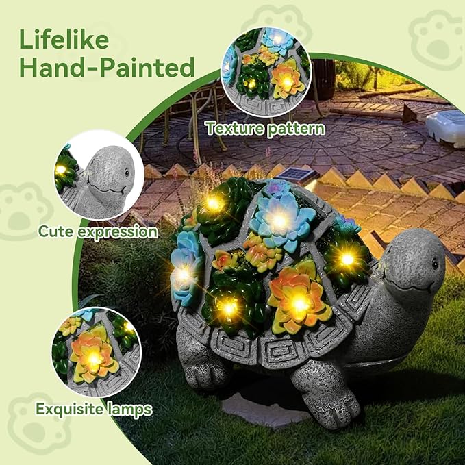 ArtCredit Solar Turtle Garden Statues with LED Lights, Outdoor Decor for Patio Yard Balcony - Unique Housewarming Birthday Gifts for Women Mom Grandma
