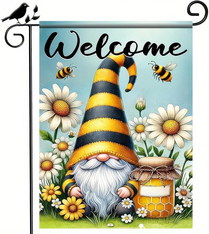 Welcome Spring Garden Flag Daisy Honey Garden Decoration 12x18 Double Sided Garden Outdoor House Spring Yard Flags for Outdoor Lawn and Patio Seasonal Farmhouse Flag