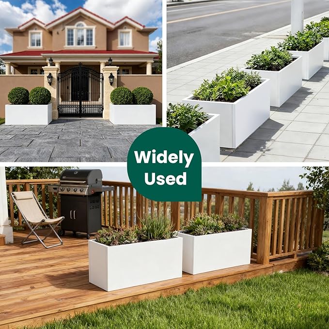 GZGNEEVL White Steel Rectangular Planter Metal Outdoor Indoor Planter Box 31.5" L x 16" W x 16" H Galvanized Steel Large Rectangle Planters Modern Commercial Residential for Trees Patio Yard Garden