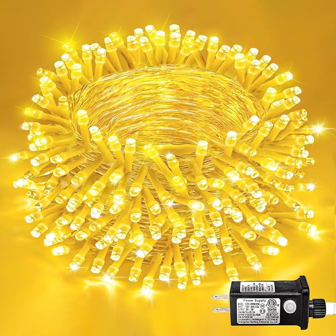 82ft 250 LED Christmas Lights Outdoor Warm White String Lights 8 Modes Clear Wire, Connectable Twinkle Fairy Light Plug in for Indoor Bedroom Wedding Tree Decorations