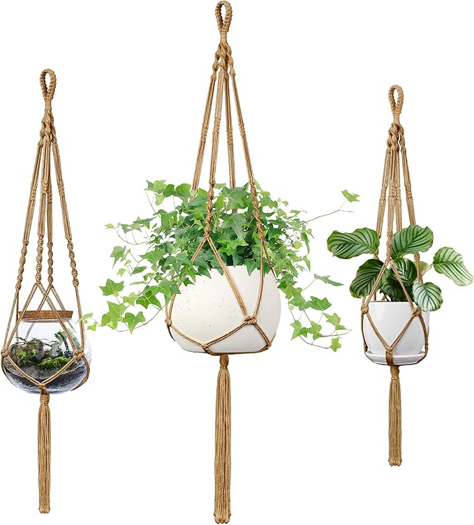 IDEEEPAN Macrame Plant Hanger - Fits 4 to 13 inches Pots for Indoor Outdoor, 34"/41"/46" 3 Sizes Set, Brown (POTS NOT Included)