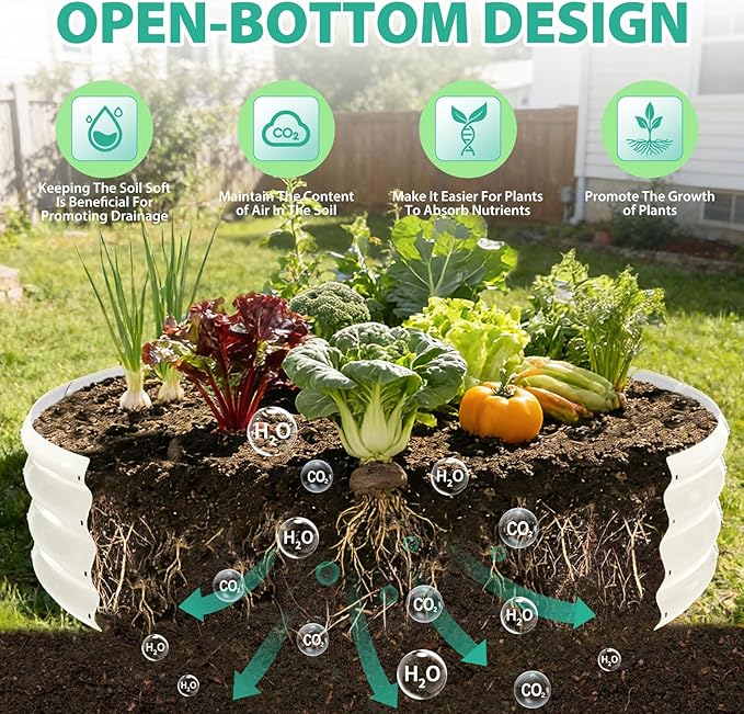 5FT Diameter Galvanized Garden Raised Bed/Plant Box/Fire Pit Ring - 0.8mm Thick,12 Inch Tall,Perfect for Planting a Variety of Flowers,Herbs,Vegetables (Cream White, 60 Dia X 12 inches)