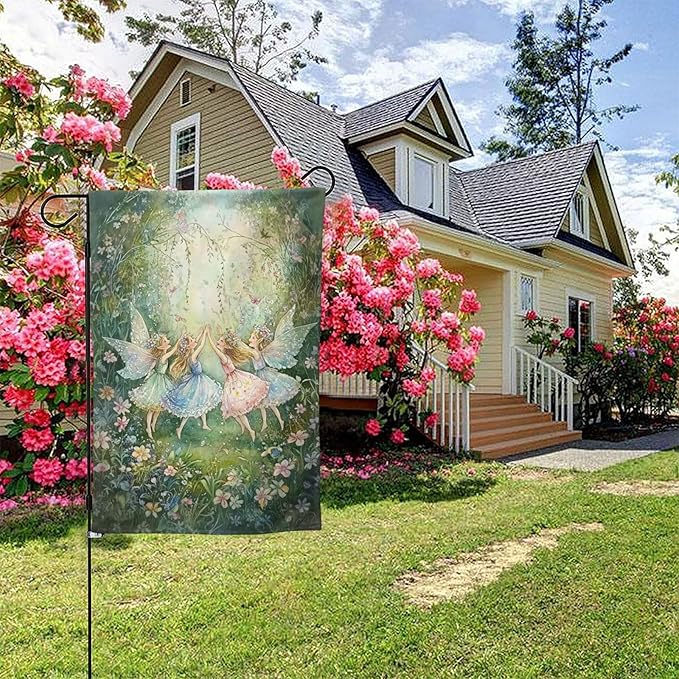 Fairy Flowers Garden Flag Vertical Double Sided Outdoor Yard Flags 12.5x18 Inch Burlap Banners for House Lawn
