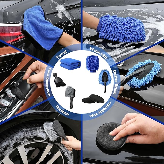 38PcsB Car Detailing Kit, Car Detailing Brush Set, Car Wash Cleaning Kit, Car Detailing Brushes, Professional Car Care Kit for Interior Exterior Wheels, Blue