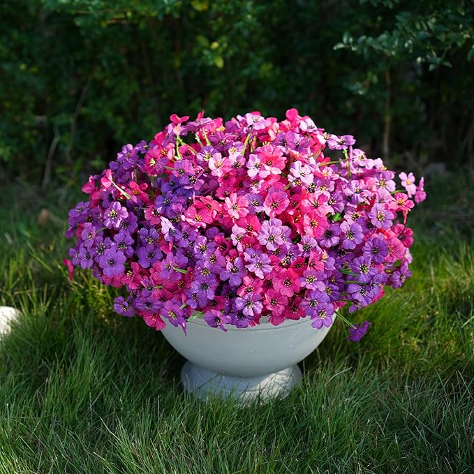Stymedeca Artificial Flowers for Outdoor Faux Plants for Spring Summer Decoration, UV Resistant Realistic Silk Plastic Fake Flowers Garden Porch Patio Balcony Yard Front Home Decor, 24 Bundles
