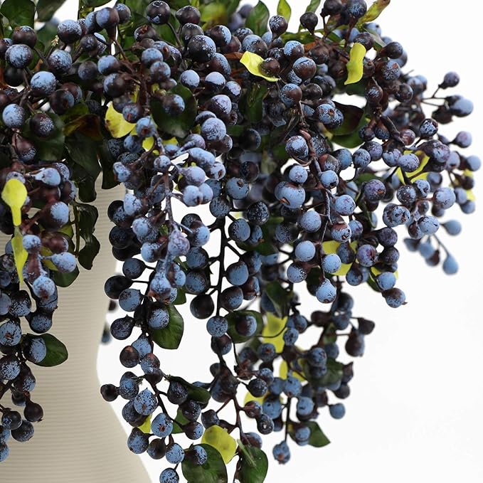 Rinlong 2Pcs Artificial Blueberries Fake Berries Stems Hanging Spray Frosted Blueberry Fall Floral Picks for Wreath Thanksgiving Decoration
