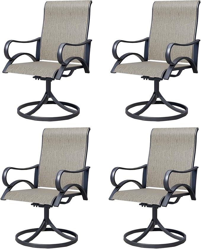 Patio Swivel Chairs Set of 4, All-Weather Metal Outdoor Dining Set with Breathable Mesh Seat, Lightweight Swivel Bistro Chairs for Garden, Deck, Porch, Ash Brown