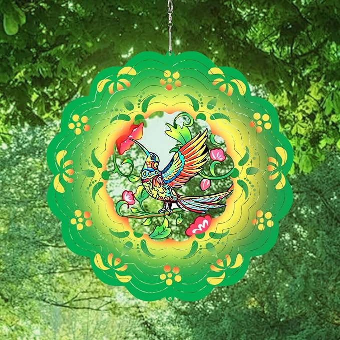 Hummingbirds Wind SpinnersOutdoor: Birthday Gifts for Women Metal Garden Ornament - 12inch Hanging Wind Chime for Outside Decorations, Gardening Presents for Mom Grandma Her