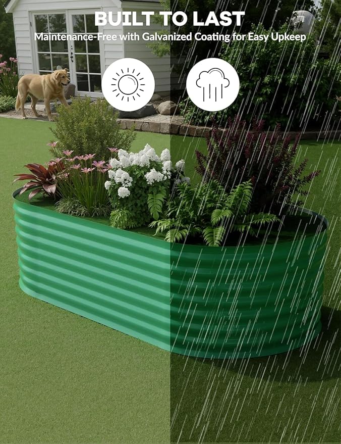 6x3x2ft Galvanized Raised Garden Bed, Durable Outdoor Planter Box, Spacious Raised Bed Ideal for Growing Vegetables, Fruits, and Flowers, Easy Assembly, Green