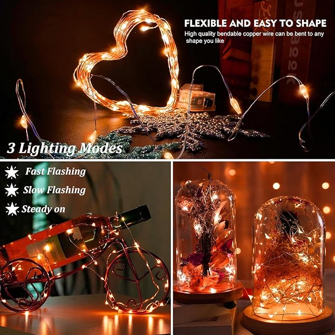 AIKEI 6 Pack LED Fairy Lights Battery Operated, Mini String Lights Waterproof 7ft 20 Led Firefly Starry Lights for Wedding Party Bedroom Garden Christmas Decoration Orange