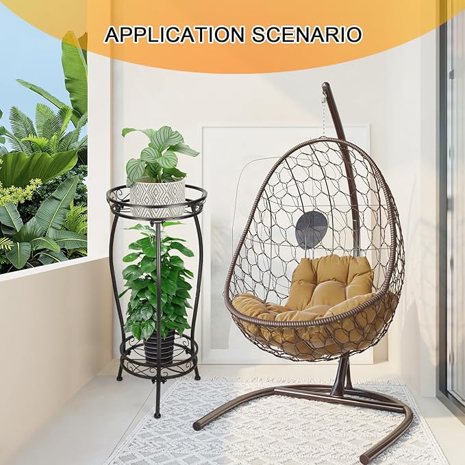 Gynyinly 2 Tier Rustproof Iron Plant Stand - Heavy Duty Outdoor Plant Stands For Patio, Balcony Or Garden Or Planter Corner - Plant Stand Indoor (Black)
