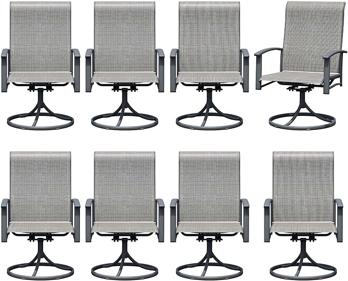 Patio Swivel Chairs Set of 8, All-Weather Metal Outdoor Dining Set with Breathable Mesh Seat, Lightweight Gray Swivel Bistro Chairs for Garden, Deck, Porch - Cool & Comfortable Relaxation