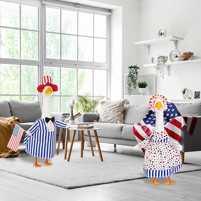2 Set 4th of July Goose Outfit Lawn Porch Goose Clothes Plastic Goose Lawn Goose Clothing Independence Day Goose Outfit for Patriotic Outdoor Patio Yard Lawn Art Decoration (Elegant)