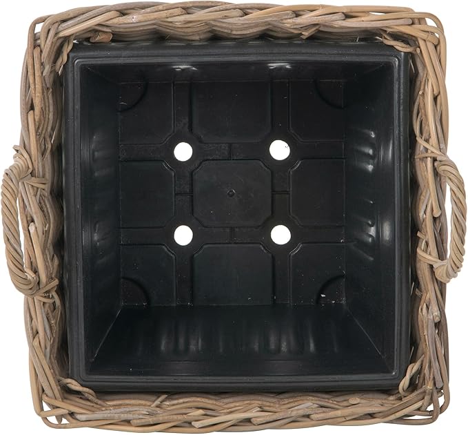 Kouboo Rectangular Rattan Planter Basket 1.25 Gallon Capacity Plastic Pot Liner with Drain Holes Included No Saucer Indoor and Outdoor Use