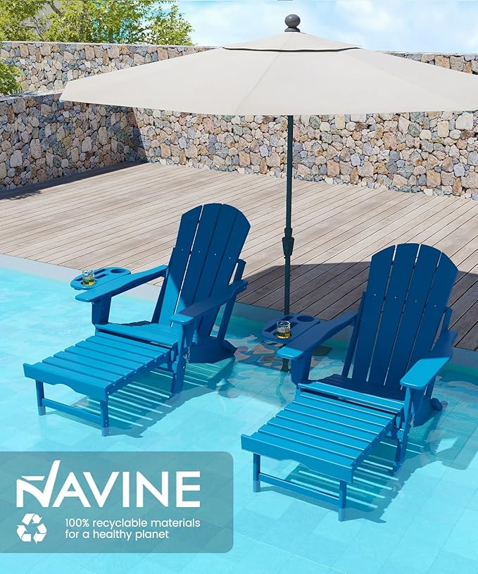 Adjustable Adirondack Chair with Retractable Ottoman Set of 6, HDPE Folding Adirondack Chair with Cup Holder, All Weather Fire Pit Chair for Outdoor.