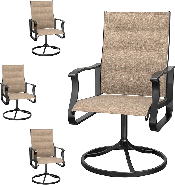 Patio Swivel Chairs Set of 4, Outdoor Dining Chairs with High Back, 360° Swivel Rocker Chair in All-Weather Padded Textilene & Metal Frame for Garden, Porch, Backyard, Balcony(Padded Brown)