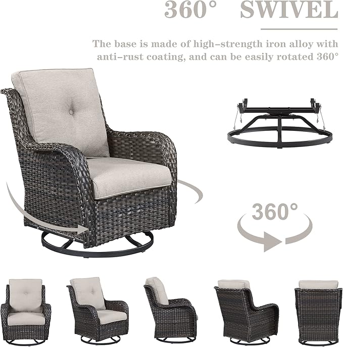 Belord Wicker Patio Furniture Sets - 8 Piece Rattan Outdoor Furniture Conversation Sets with 4 Swivel Rocker Chairs, Rattan Sofa, Wicker Ottomans and Coffee Table, Brown/Beige
