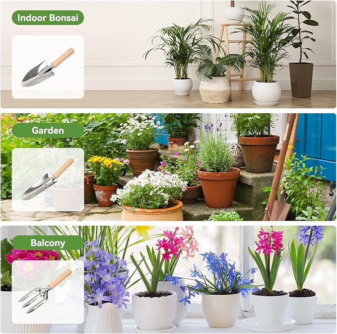 Gardening Tools 13 PCS Stainless Steel Heavy Duty Garden Tool Set with Storage Tote Bag, Knee Pads, Squirt Bottle and Gloves, Gardening Hand Tool Gifts Kit for Women Men