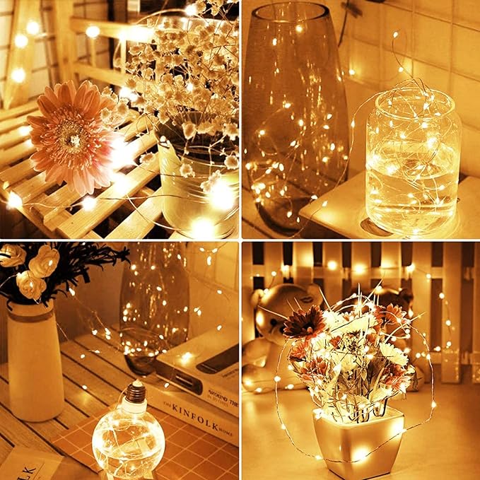 6 Pack LED Fairy Lights Battery Operated with Timer, 13FT 40LED Waterproof Firefly Lights Silver Wire Mini Twinkle String Lights for Wedding Christmas Birthday Party Mason jar Decorations, Warm White