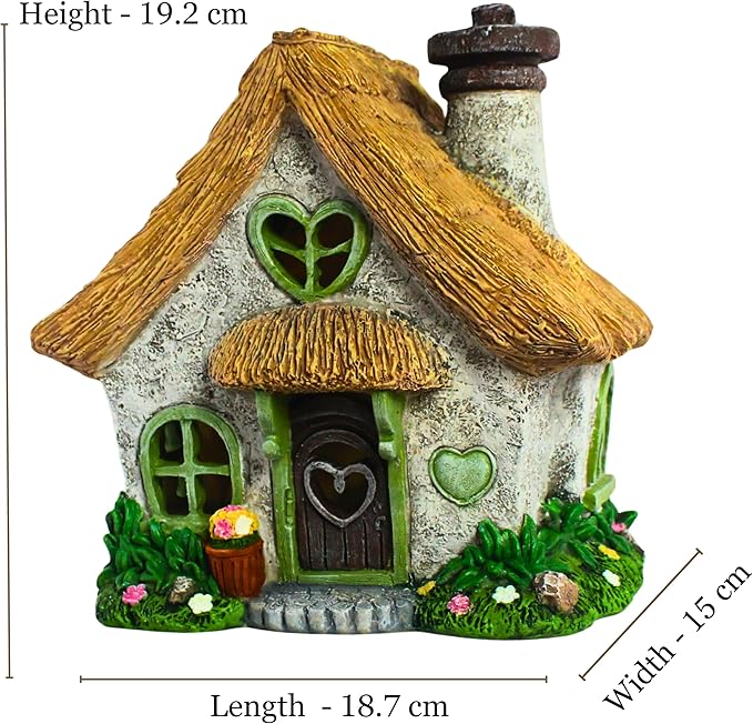 PRETMANNS Fairy House for Outside with Solar Powered LED Lights for Garden - Fairy Garden Houses for Outdoor - Miniature Accessories for Cottage Decor for Village - 7.56” High, Green