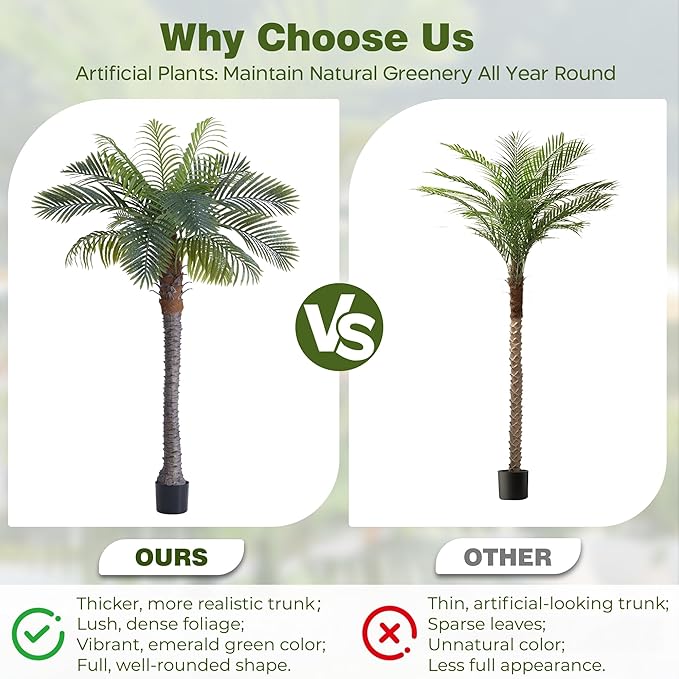 FloraFairy 6FT Artificial Coconut Palm, Faux Coconut Silk Palm Tree, Tropical Fake Trees for Indoor Outdoor, Large Sago Palm Plant for Home Office Garden Patio Poolside, 1 Pack