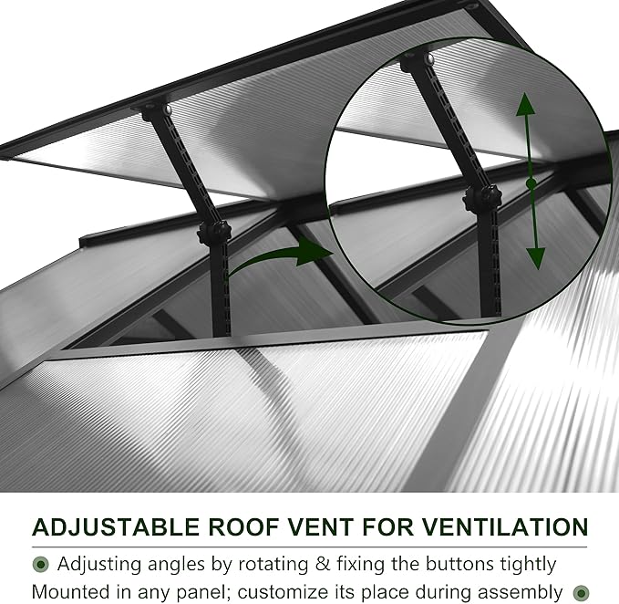 MUPATER 8 x 10 FT Heavy Duty Greenhouse, Walk-in Greenhouse with Lockable Door and Adjustable Roof Vent, Polycarbonate Green House Kit with Aluminum Frame, for Backyard, Garden, Outdoor, Grey