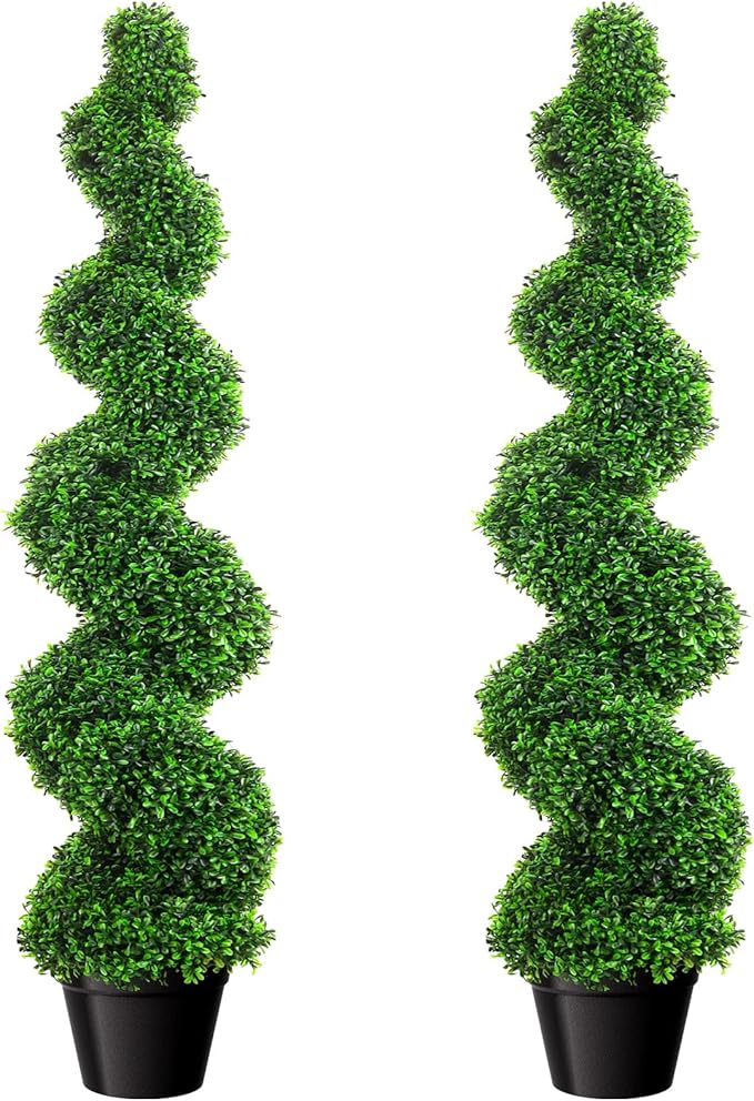 3ft Spiral Boxwood Topiary Trees Artificial Outdoor Set of 2, 36 Inch Faux Greenery for Front Porch, Garden Entryway, Artificial Plants Outdoor for Home Decor