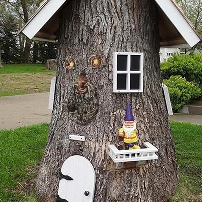 MEETYAMOR Garden Decor for Outside, Funny Tree Faces Bird Feeder Decor Outdoor Statues, Whimsical Old Man Tree Sculpture Decorations for Lawn, Patio, Yard Art